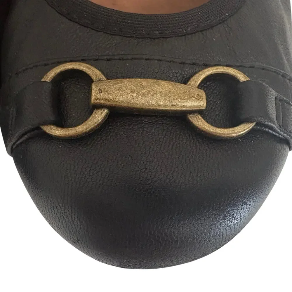 VIONIC Delanie Black Leather Chain Ballet Flats Shoes Feminine Minimalist